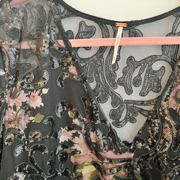 Free People Boho Black Sheer Sequin Tunic Dress - Picture 3 of 13